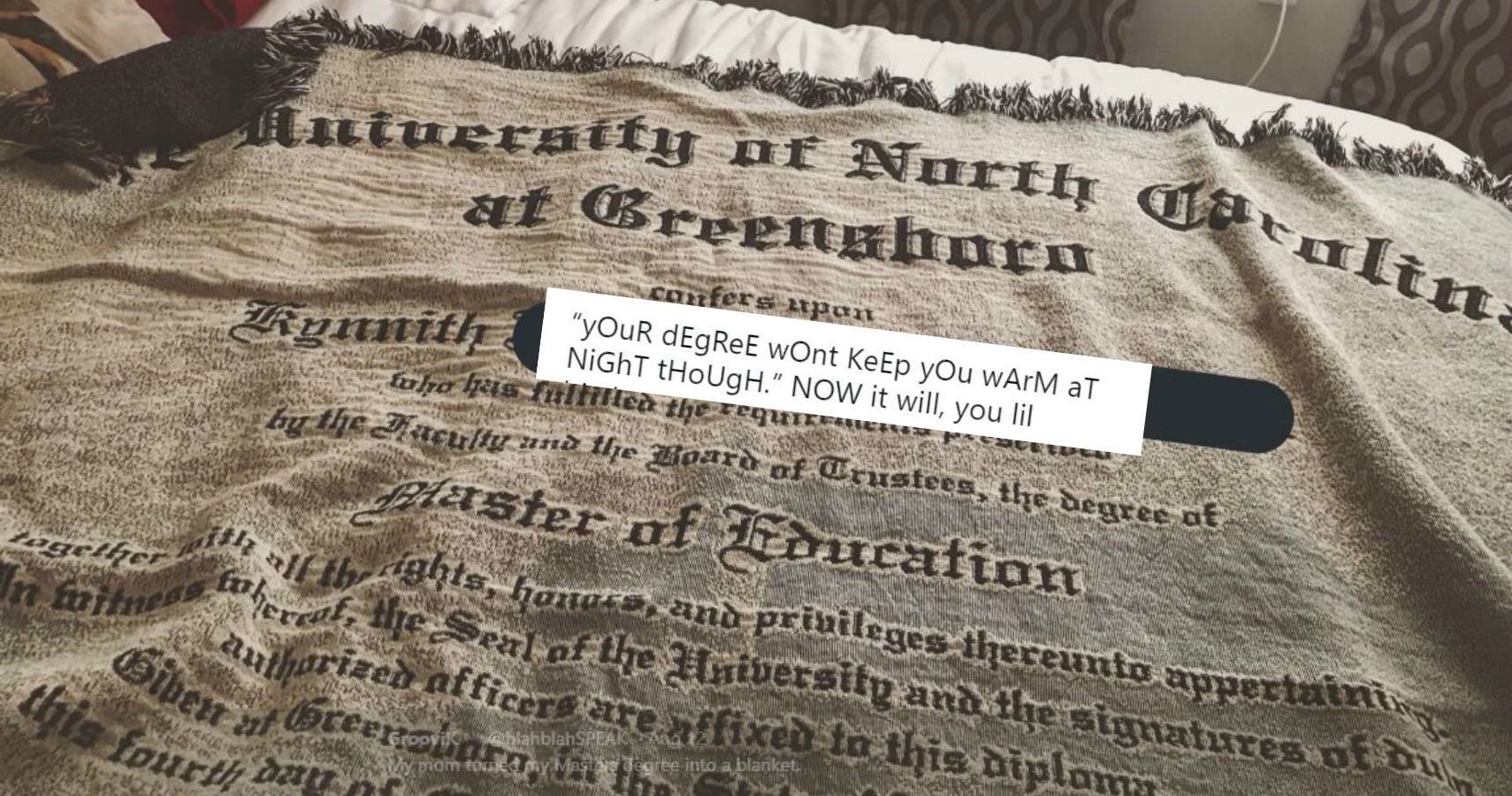 Mother Of College Grad Makes Her Master's Degree Into Cozy Blanket